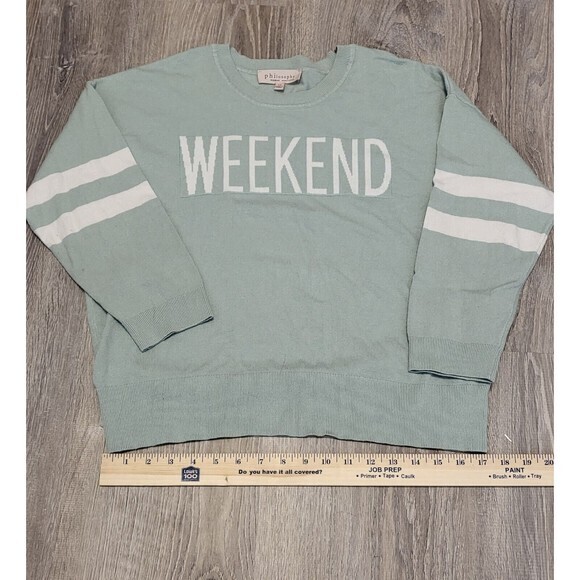 Philosophy Women's Green and White Weekend Crewneck Sweater Size XLarge - Picture 3 of 8